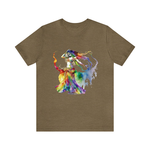 Rainbow Belly Dancer in Motion - Short Sleeve Tee Heather Olive